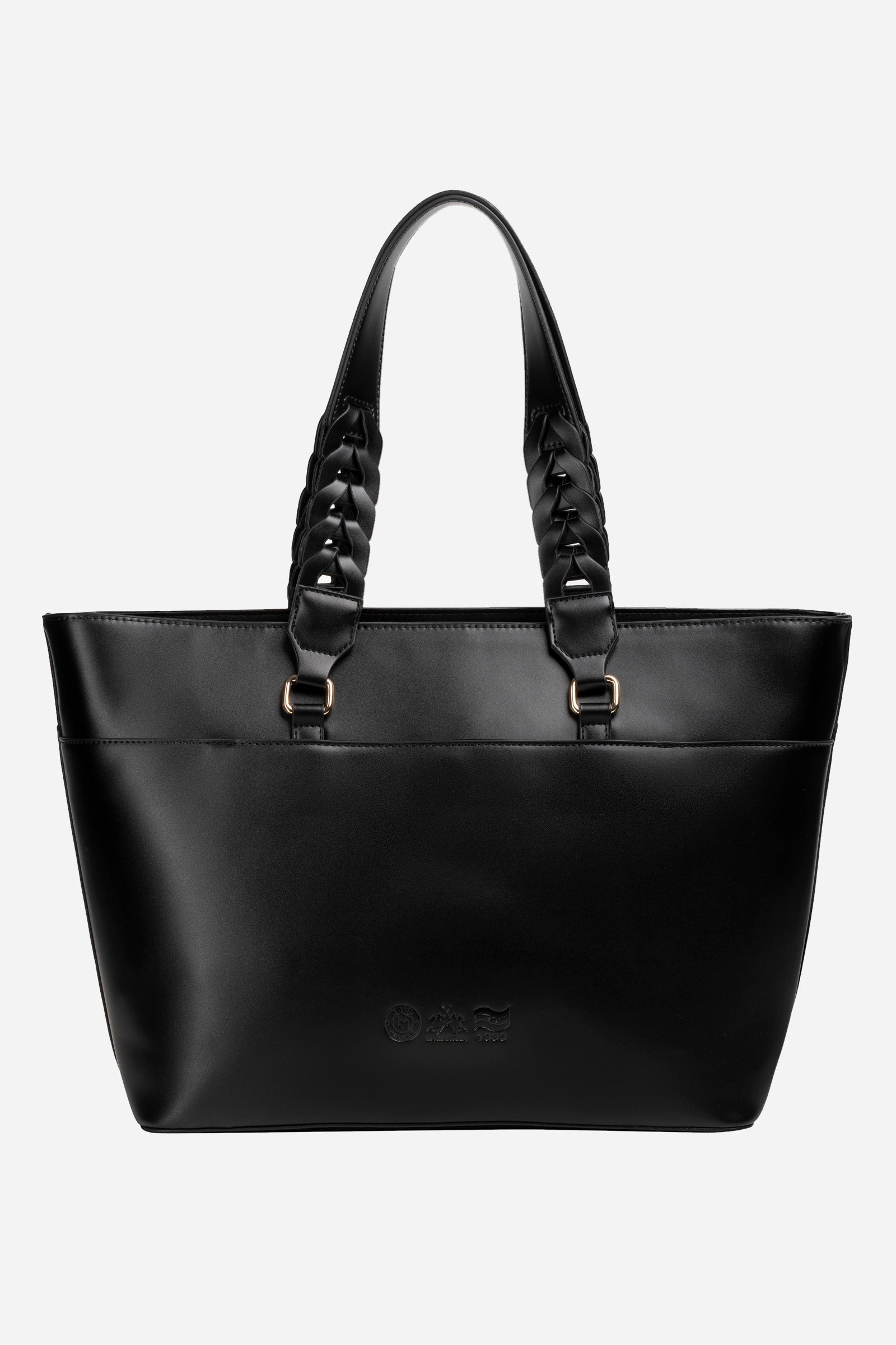 Shopping bag in tinta unita con manici intrecciati - Rafaela - Black