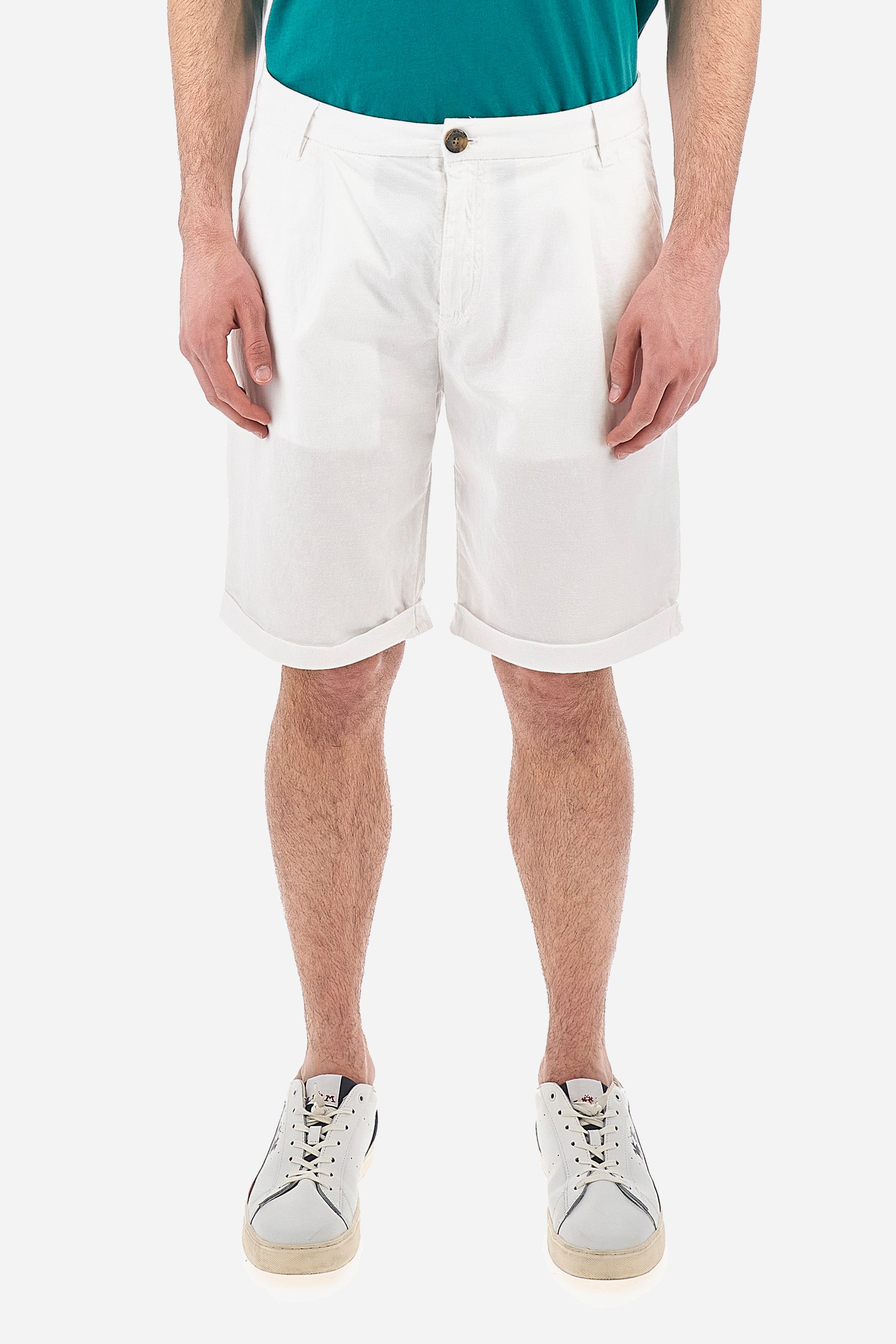 Bermuda da uomo in lino e cotone regular fit - Vics - Optic White