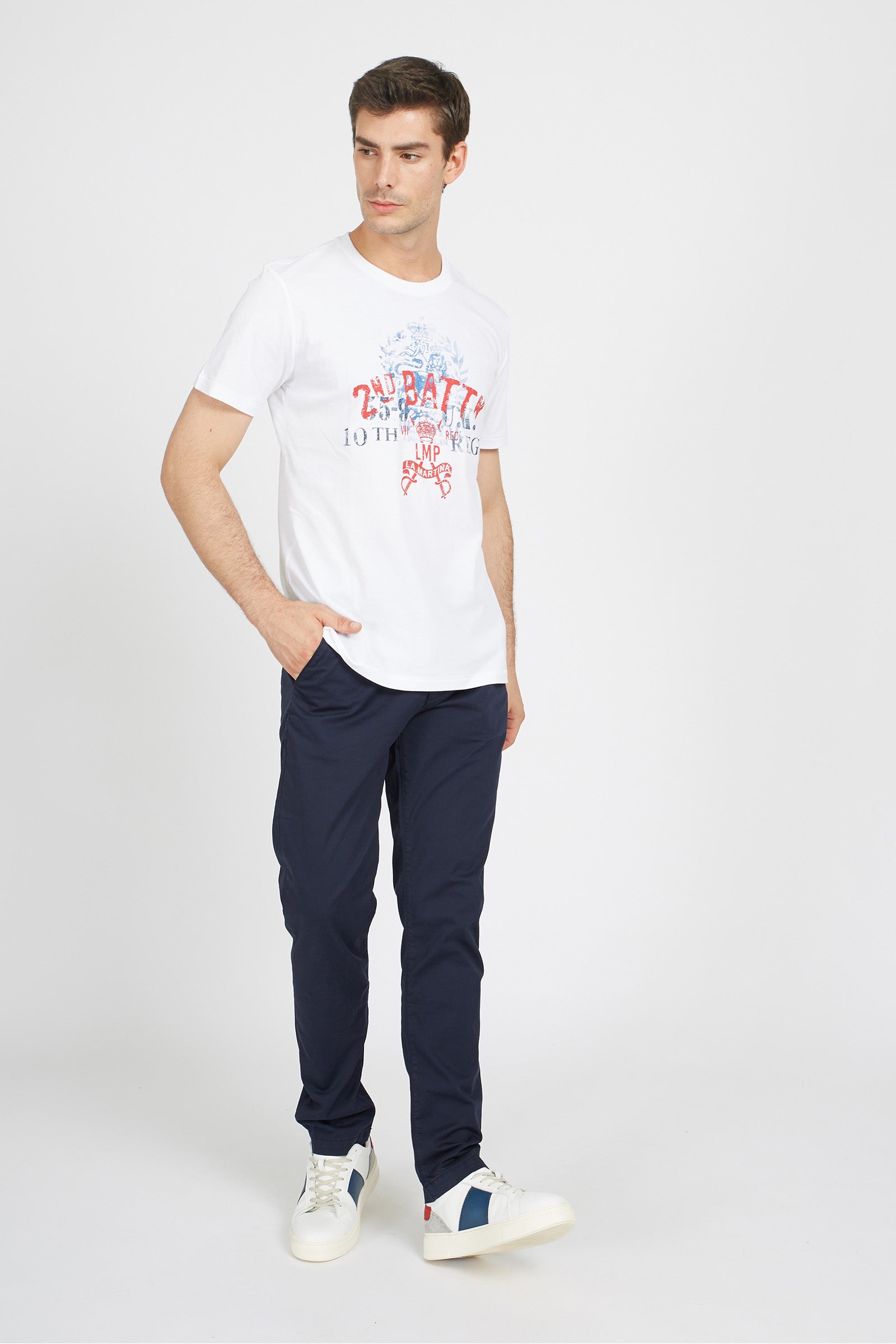 T-shirt da uomo a maniche corte 100% cotone regular fit - Vicente - OpticWhite/Poinsetti
