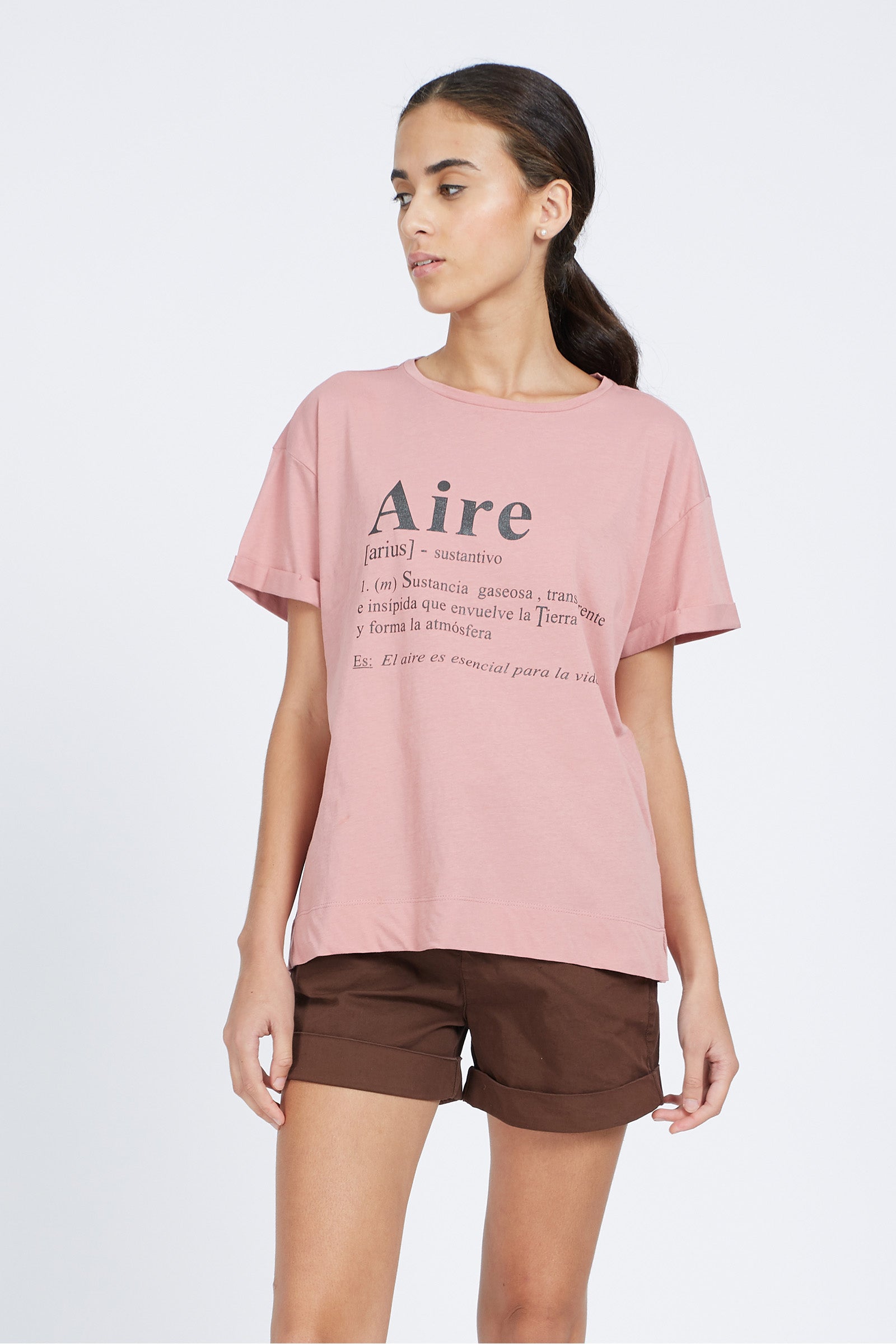 T-shirt da donna a maniche corte 100% cotone regular fit - Verney - Ash Rose