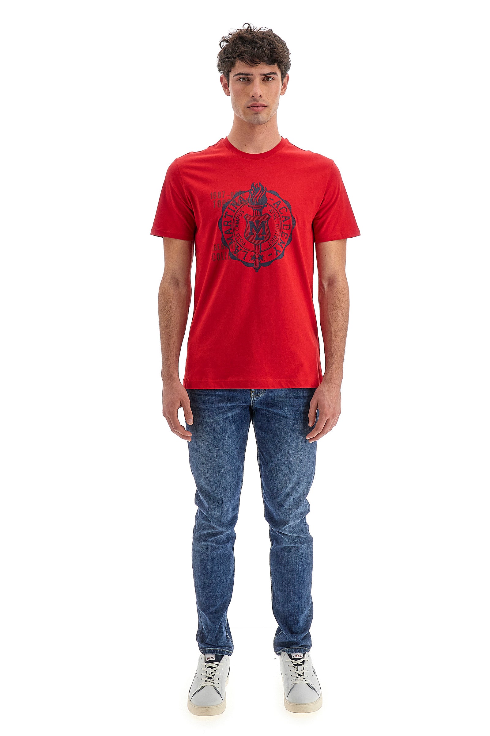 T-shirt uomo maniche corte Polo Academy in tinta unita con maxi logo circolare - Venedictos - Salsa
