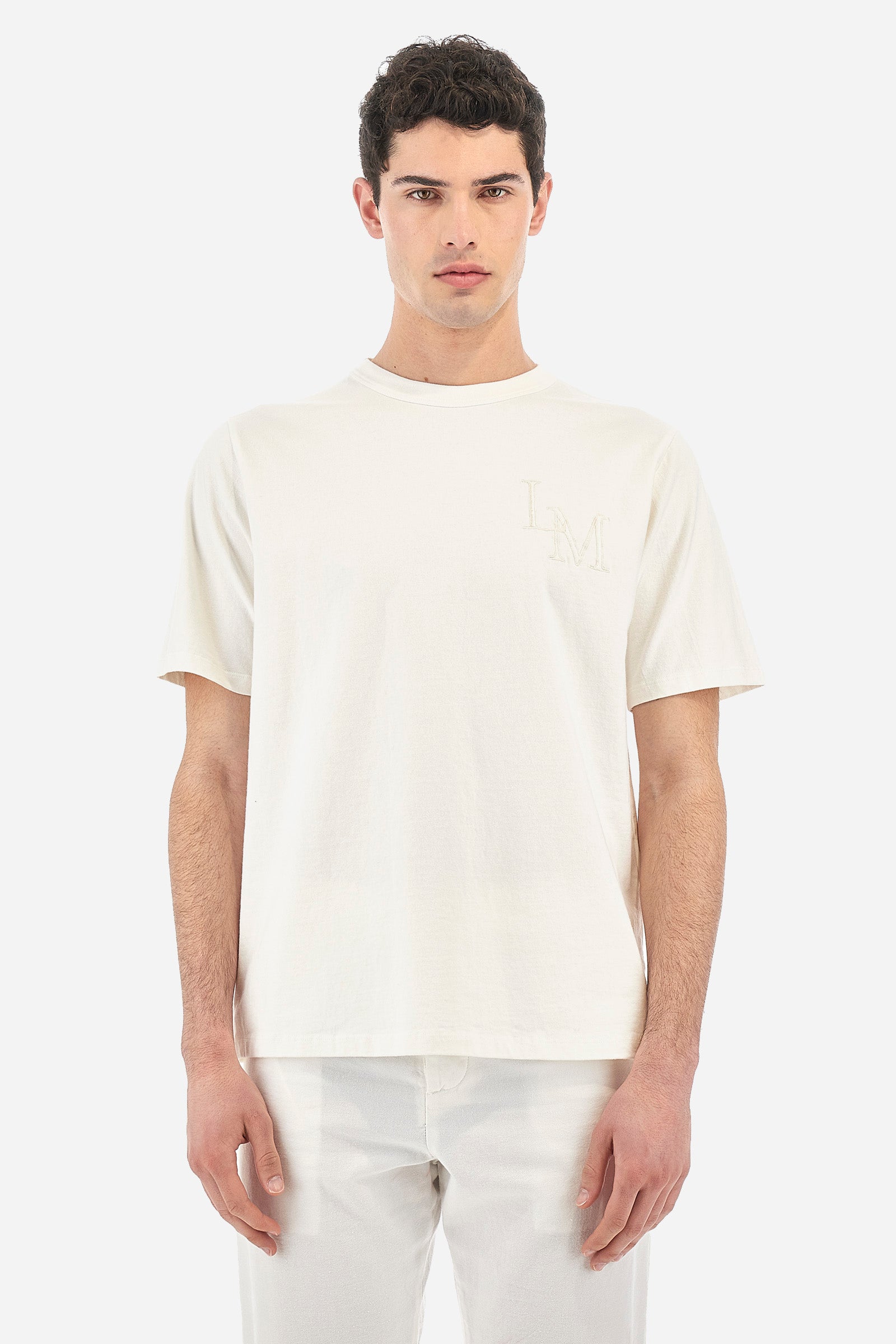T-shirt da uomo a maniche corte 100% cotone regular fit- Valka - Off White