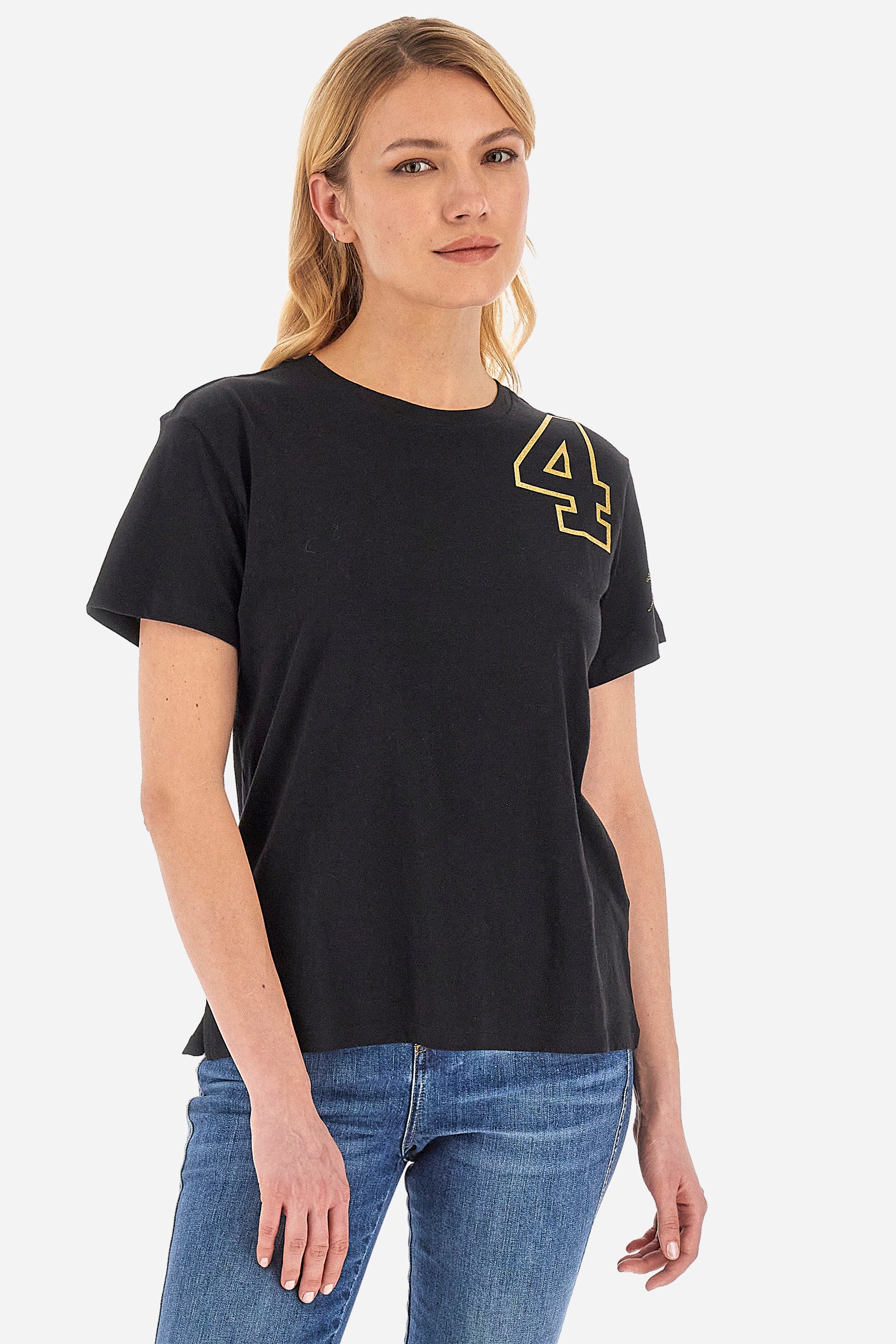 T-shirt da donna a maniche corte in 100% cotone - Vicky - Black