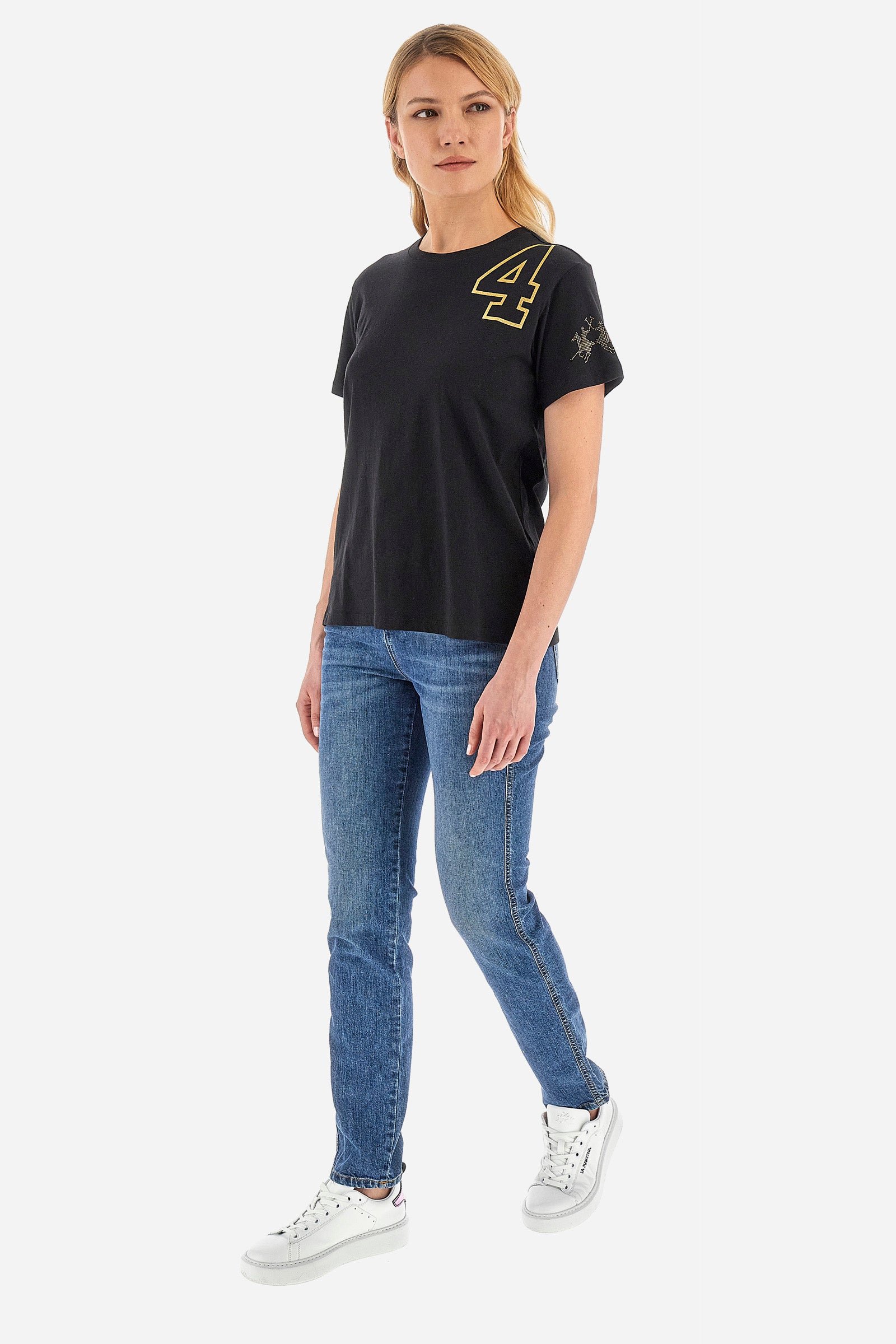T-shirt da donna a maniche corte in 100% cotone - Vicky - Black