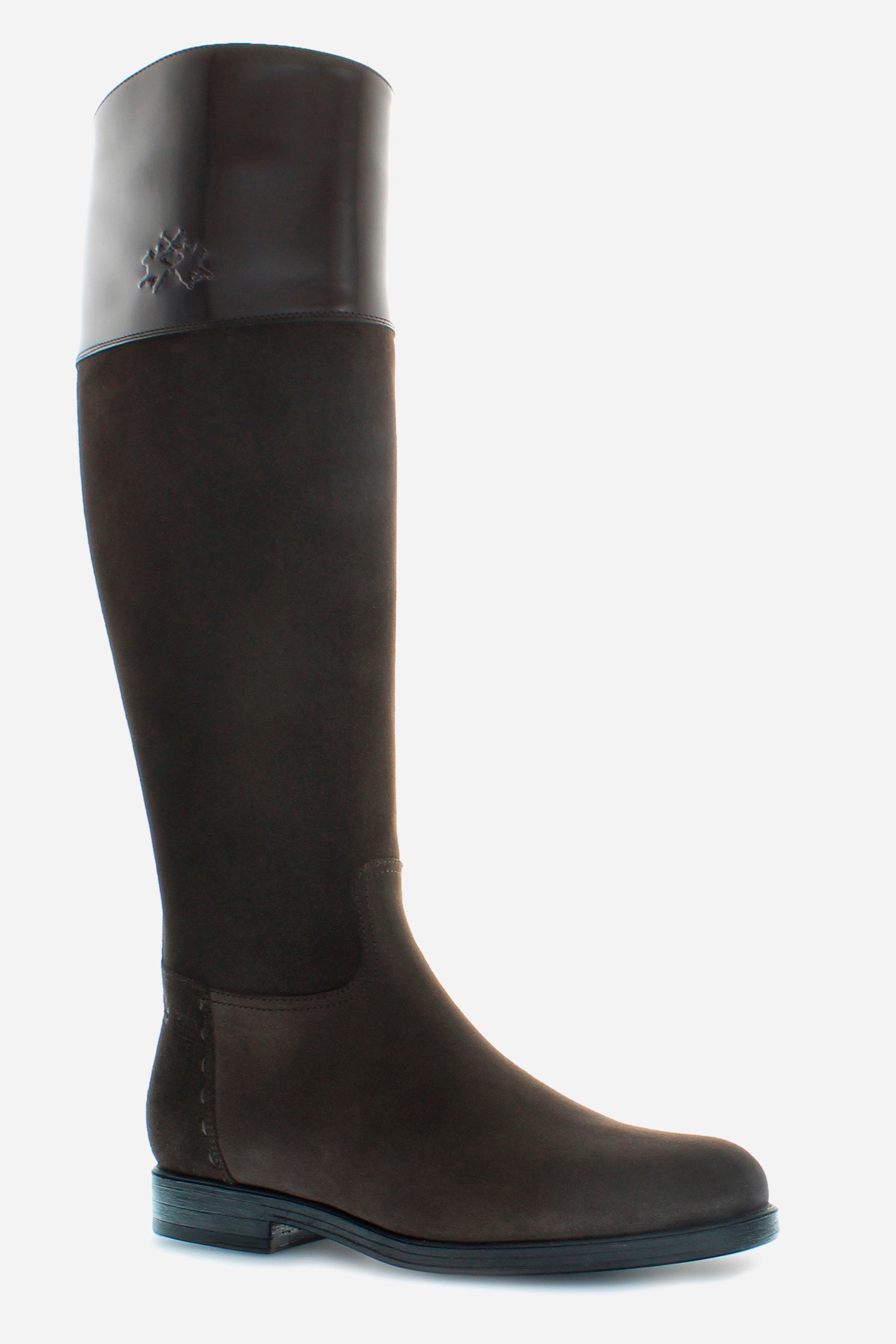 Stivale stile equestre da donna in camoscio - DARK BROWN