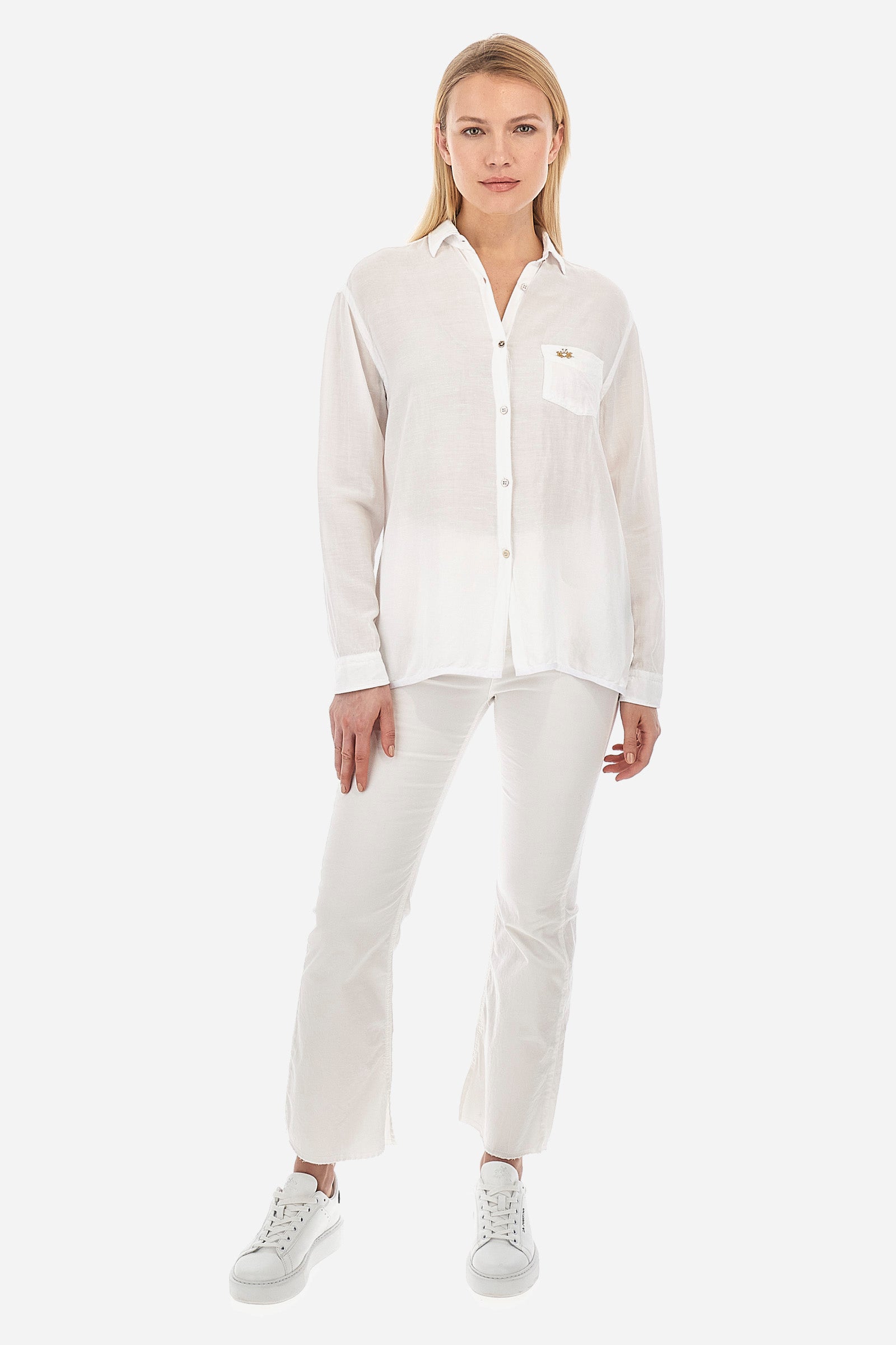 Camicia donna viscosa e lino regular fit - Valera - Optic White