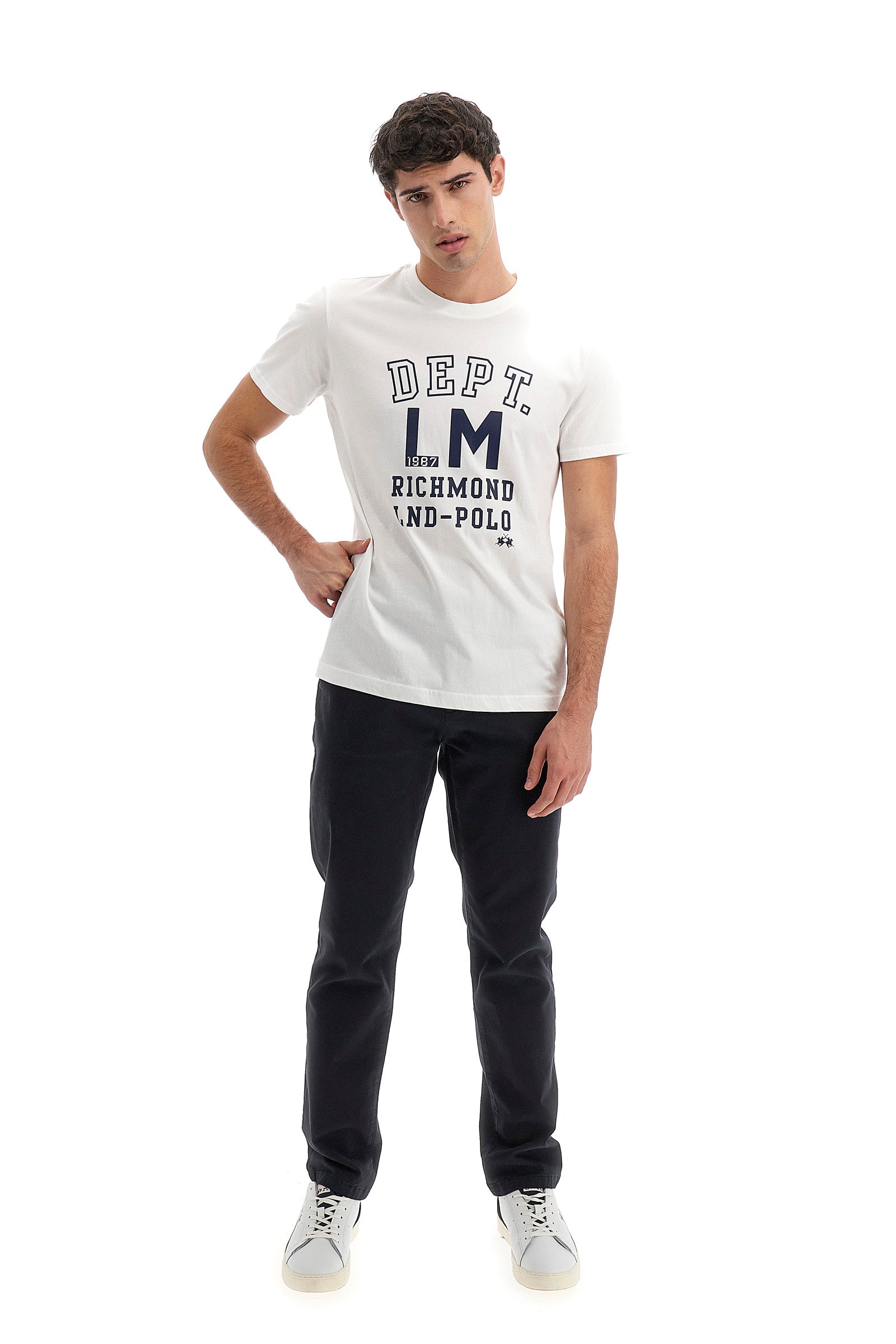 T-shirt uomo maniche corte Polo Academy in tinta unita con maxi scritta e mini logo - Venceslao - Off White