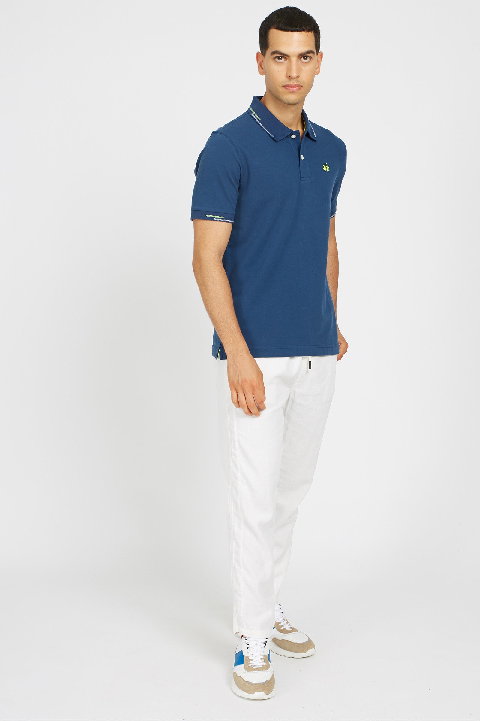 Polo da uomo a maniche corte in cotone elasticizzato regular fit - Valene - Ensign Blue