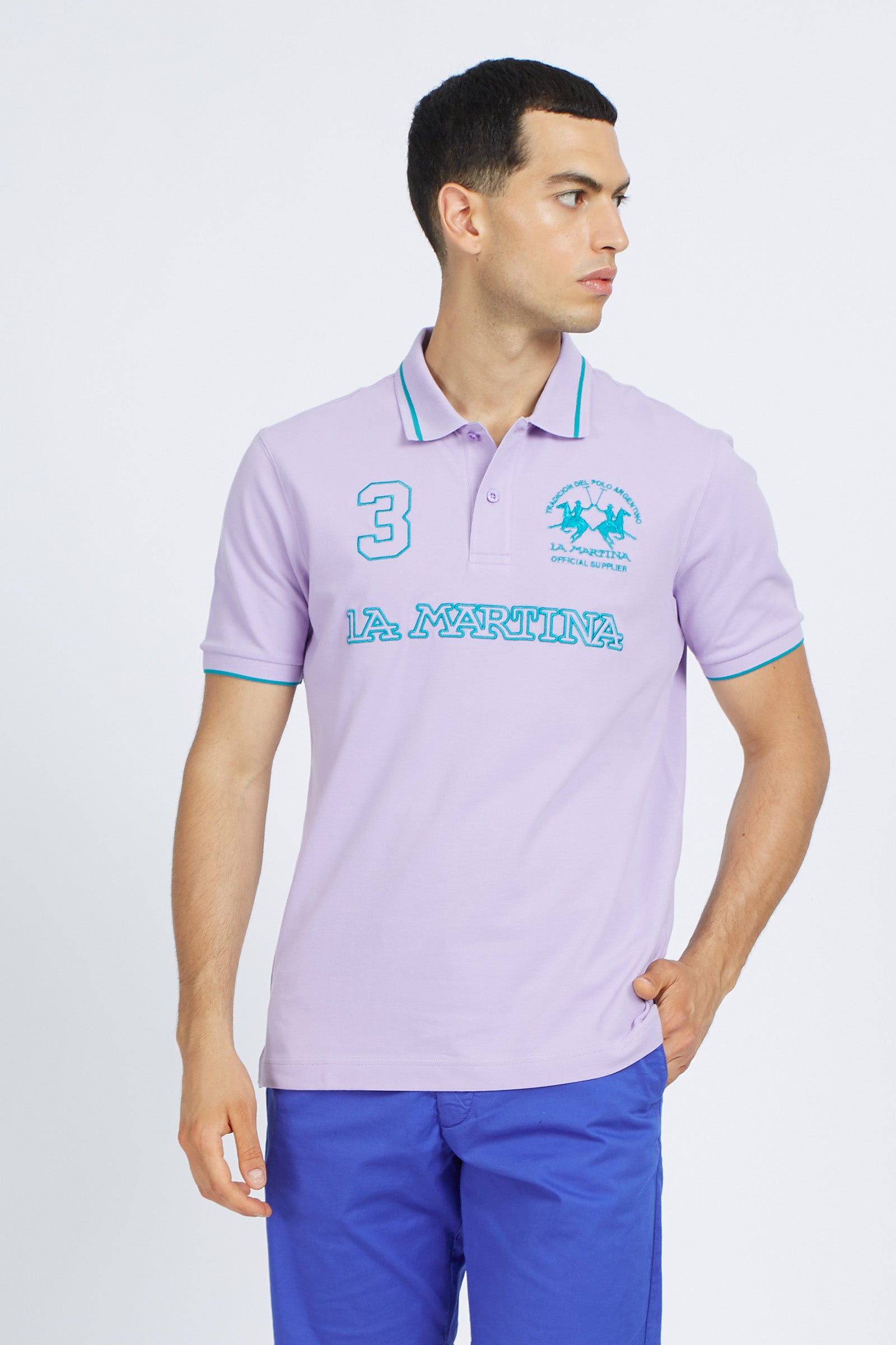 Polo da uomo a maniche corte in cotone elasticizzato regular fit- Rosano - PurpleRose/Fanfare