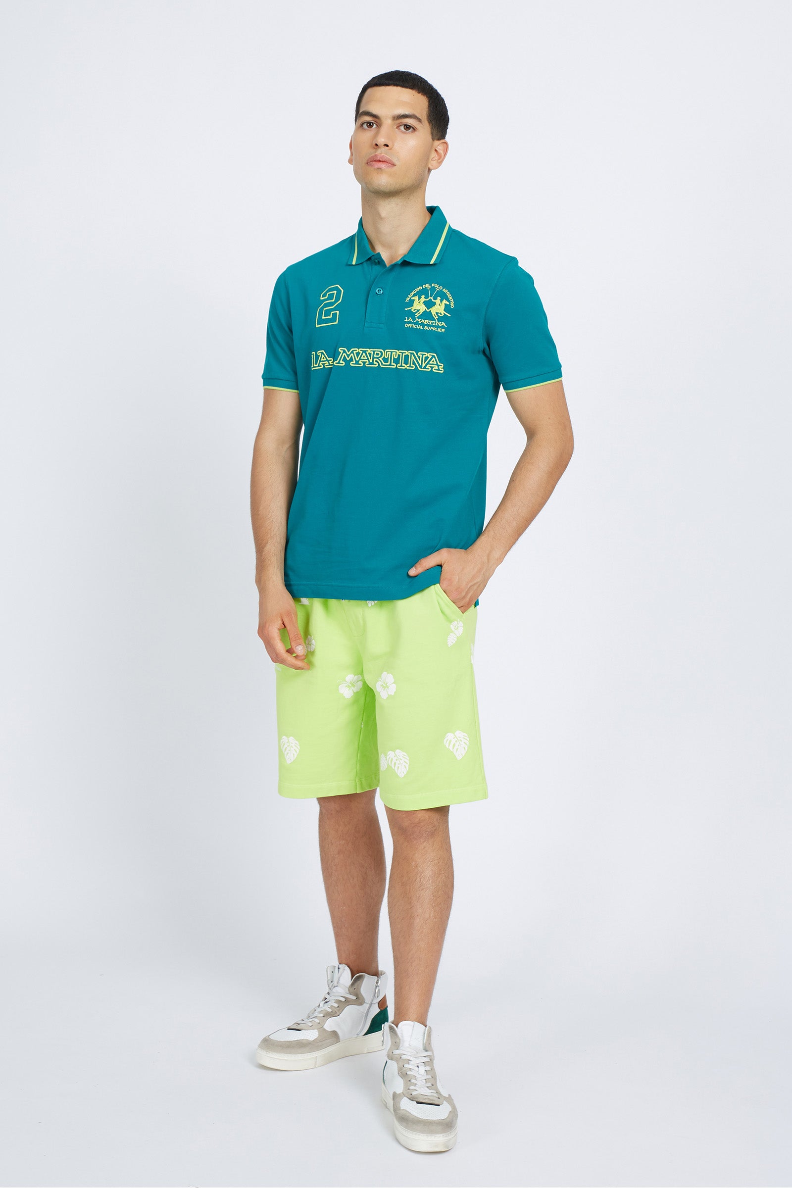 Polo da uomo a maniche corte in cotone elasticizzato regular fit- Rosano - Fanfare/LimePunch