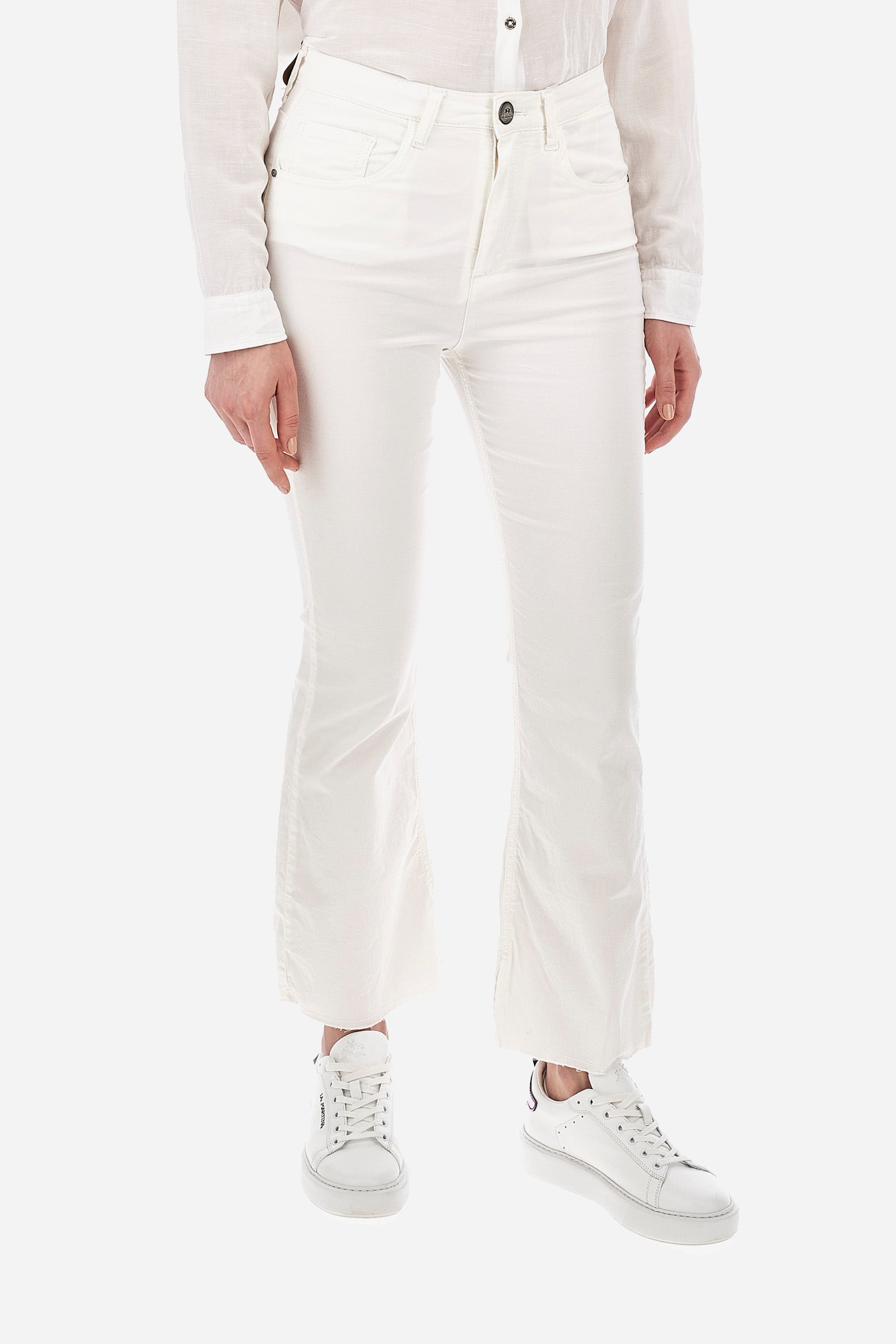 Pantalone da donna in cotone elasticizzato 5 tasche regular fit - Vane - Off White