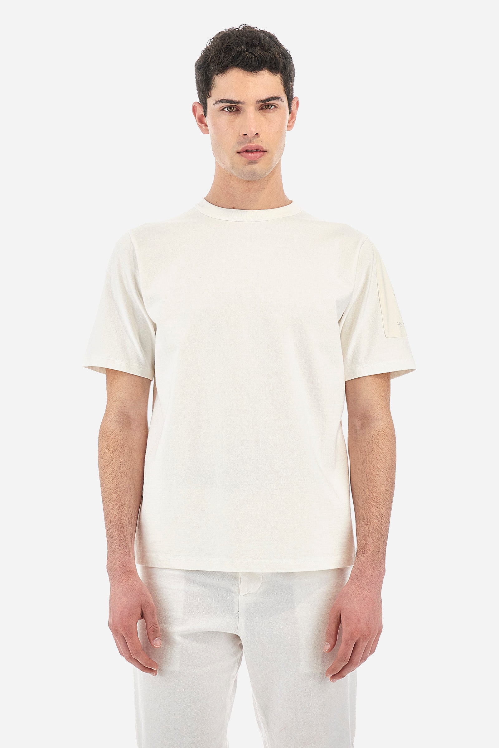 T-shirt da uomo a maniche corte 100% cotone regular fit- Valla - Off White
