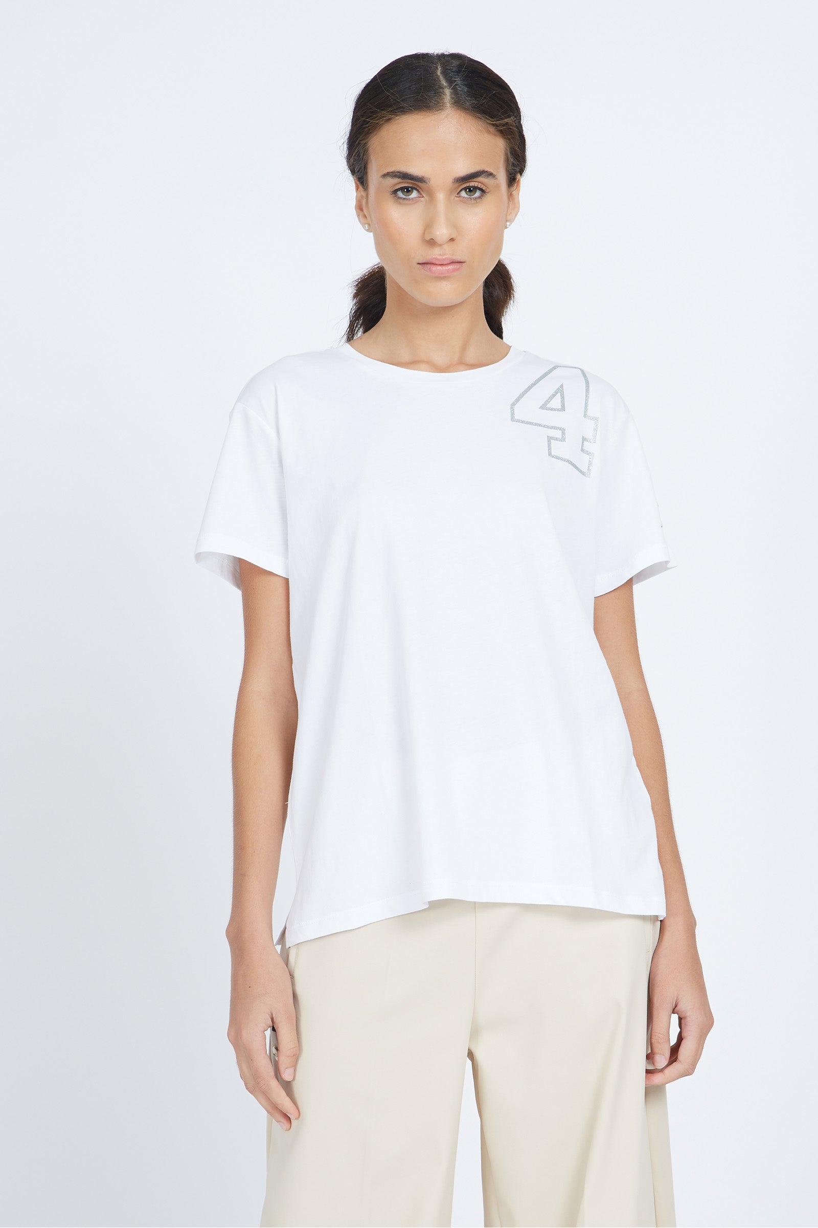 T-shirt da donna a maniche corte in 100% cotone - Vicky - Optic White