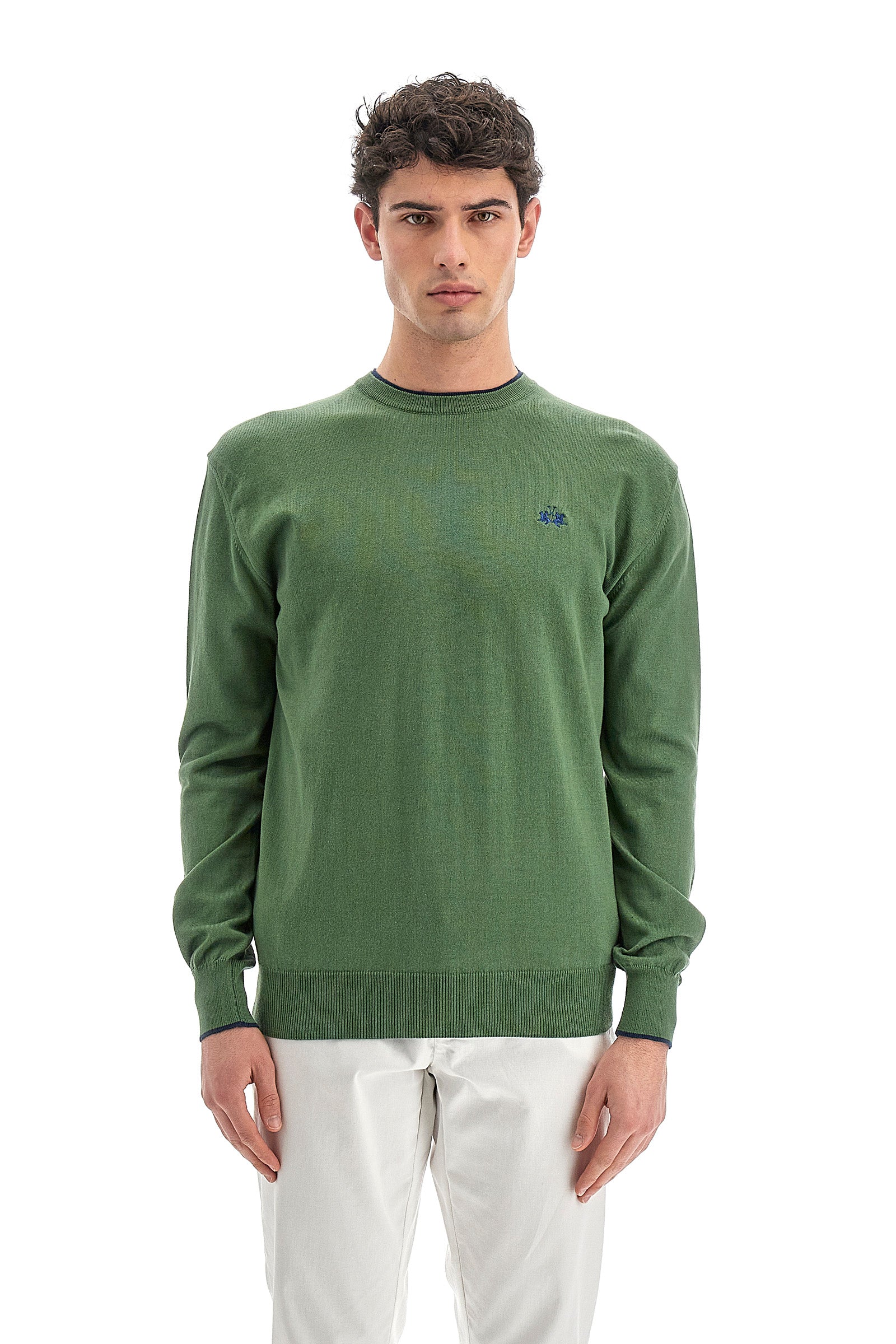 Maglioncino uomo maniche lunghe 100% cotone regular fit - Vangelios - Burnt Olive