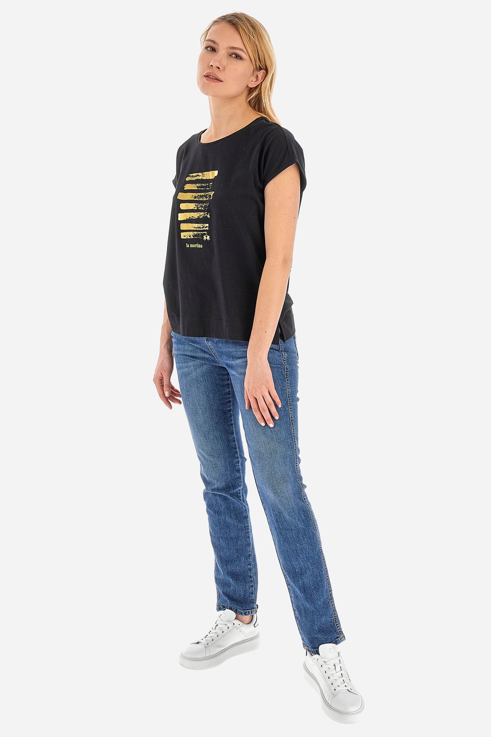 T-shirt da donna a maniche corte 100% cotone regular fit - Vertie - Black