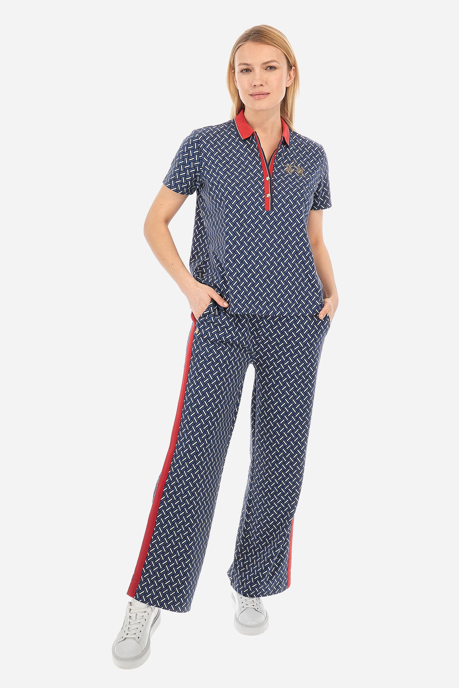 Pantaloni donna regular fit - Wanekia - Navy/Off White