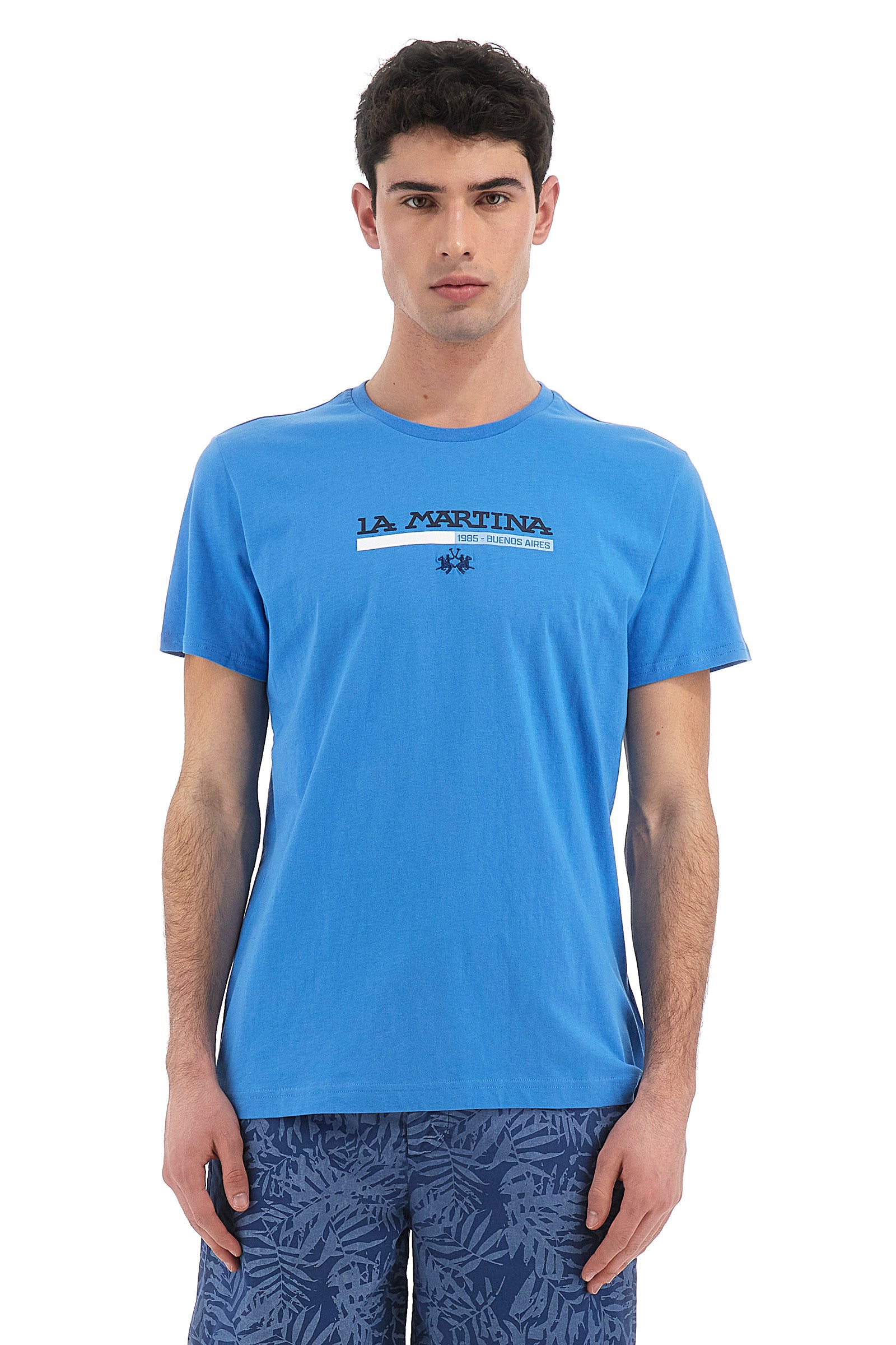 T-shirt da uomo a maniche corte 100% cotone regular fit- Vernin - Azure Blue