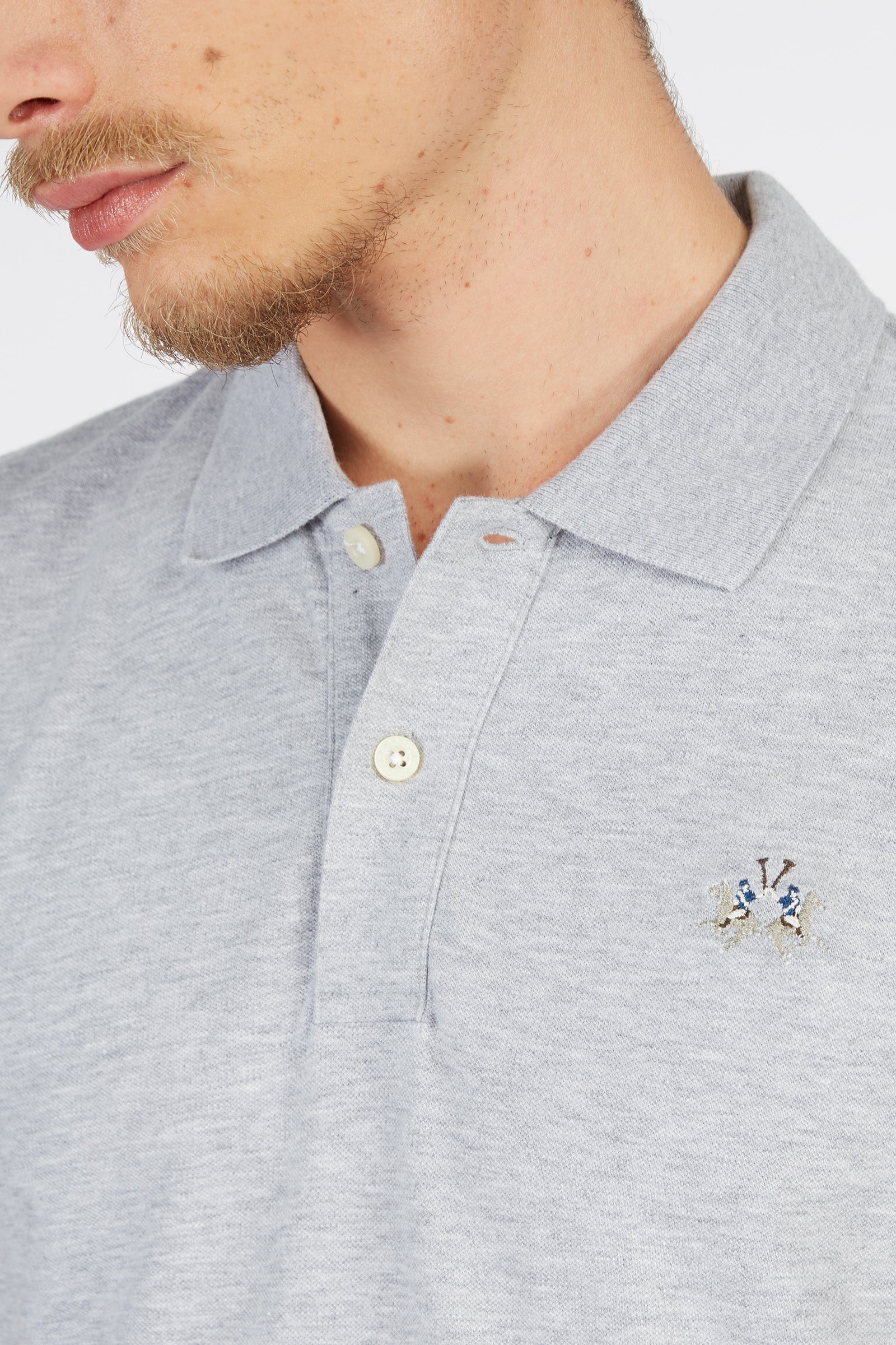 MAN POLO S/S PIQUET PIQUET STR - Light Heather Grey