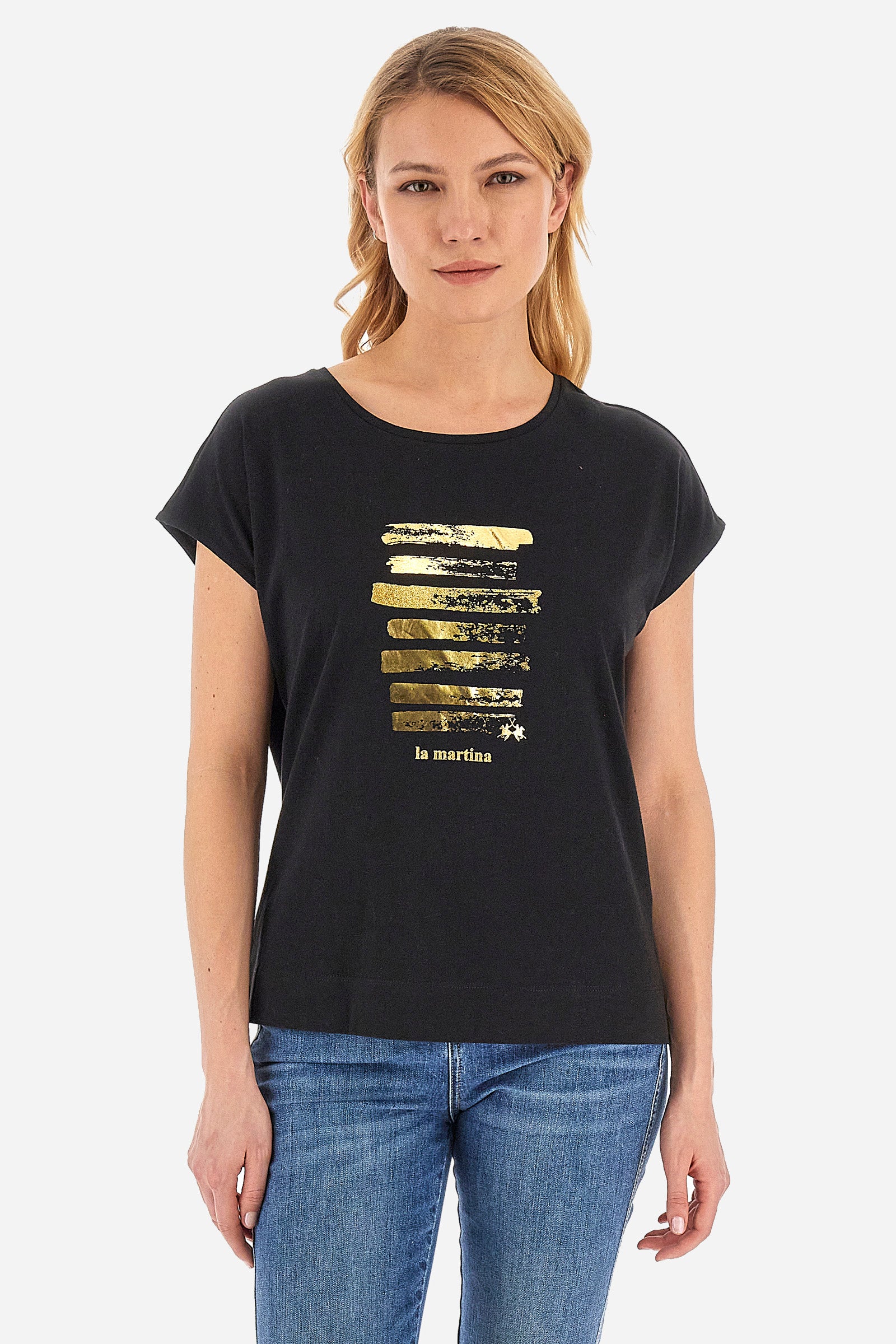 T-shirt da donna a maniche corte 100% cotone regular fit - Vertie - Black