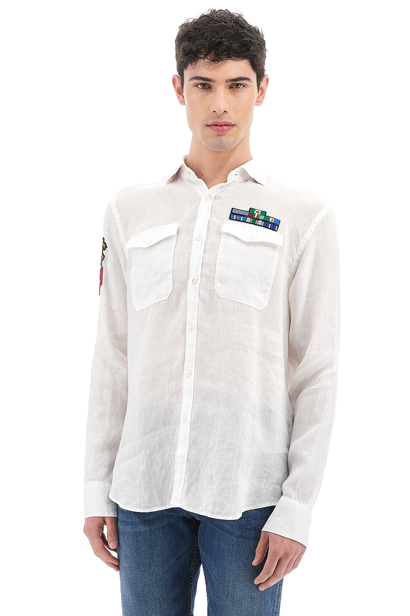 Camicia uomo a maniche lunghe 100% lino regular fit- Viviano - Optic White