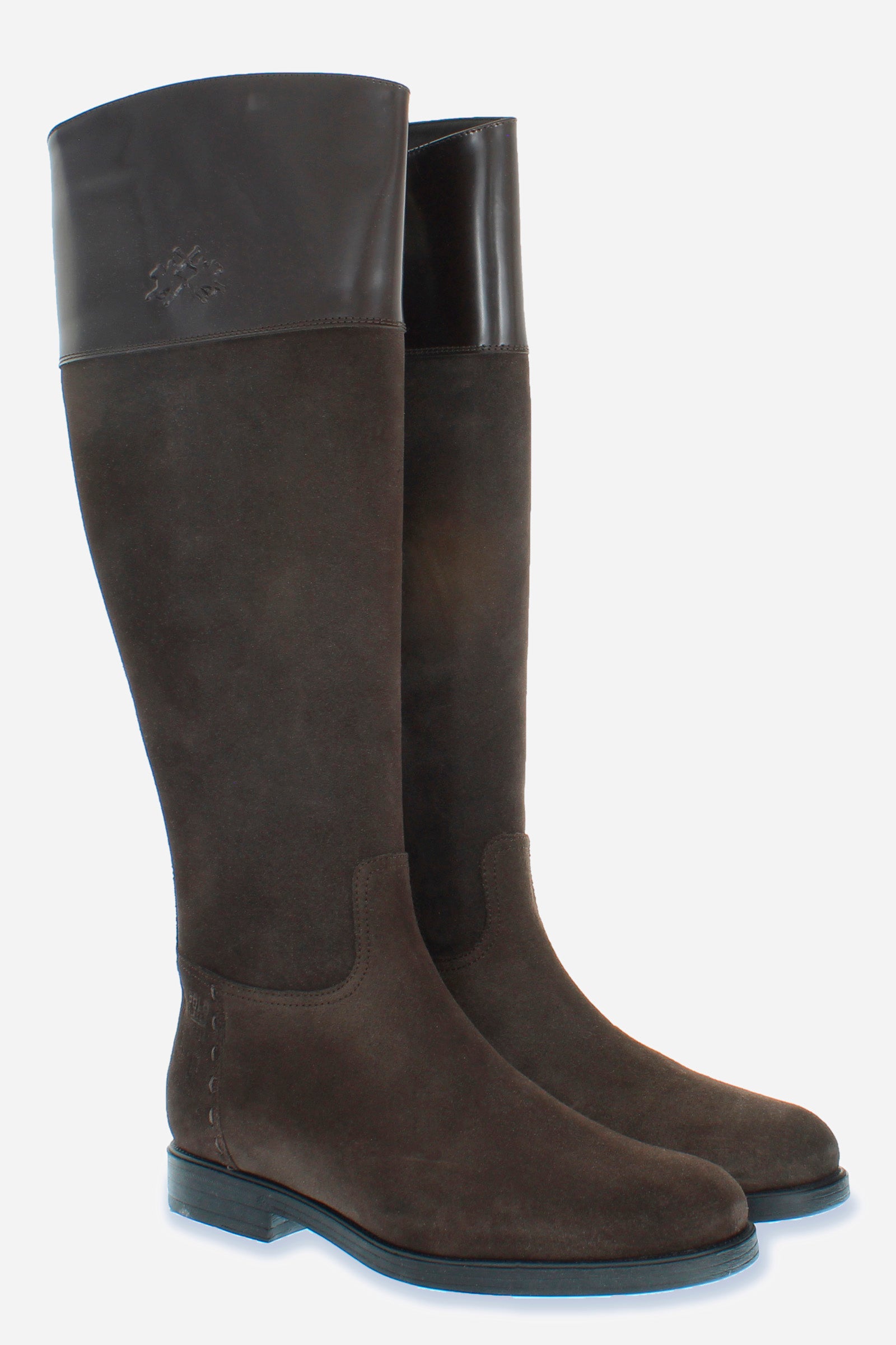 Stivale stile equestre da donna in camoscio - DARK BROWN