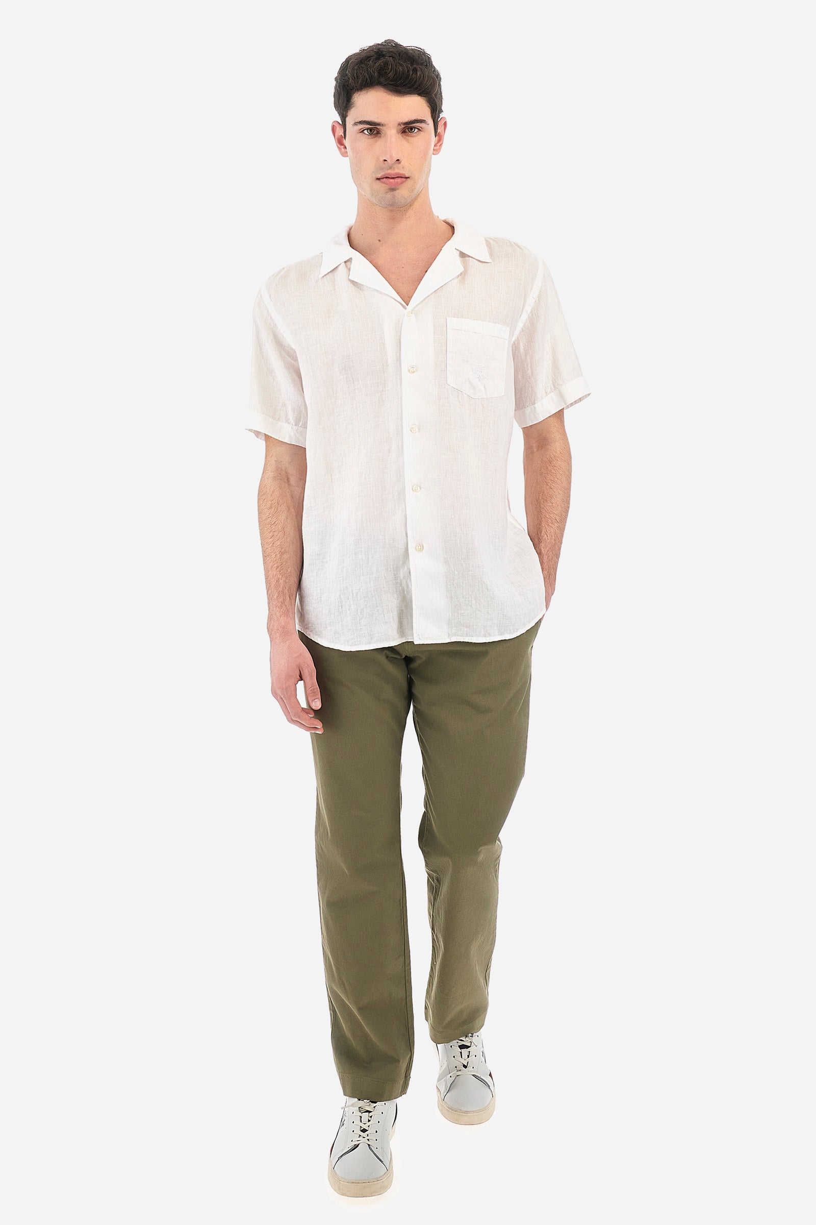 Camicia uomo a maniche corte 100% lino regular fit - Varoun - Optic White