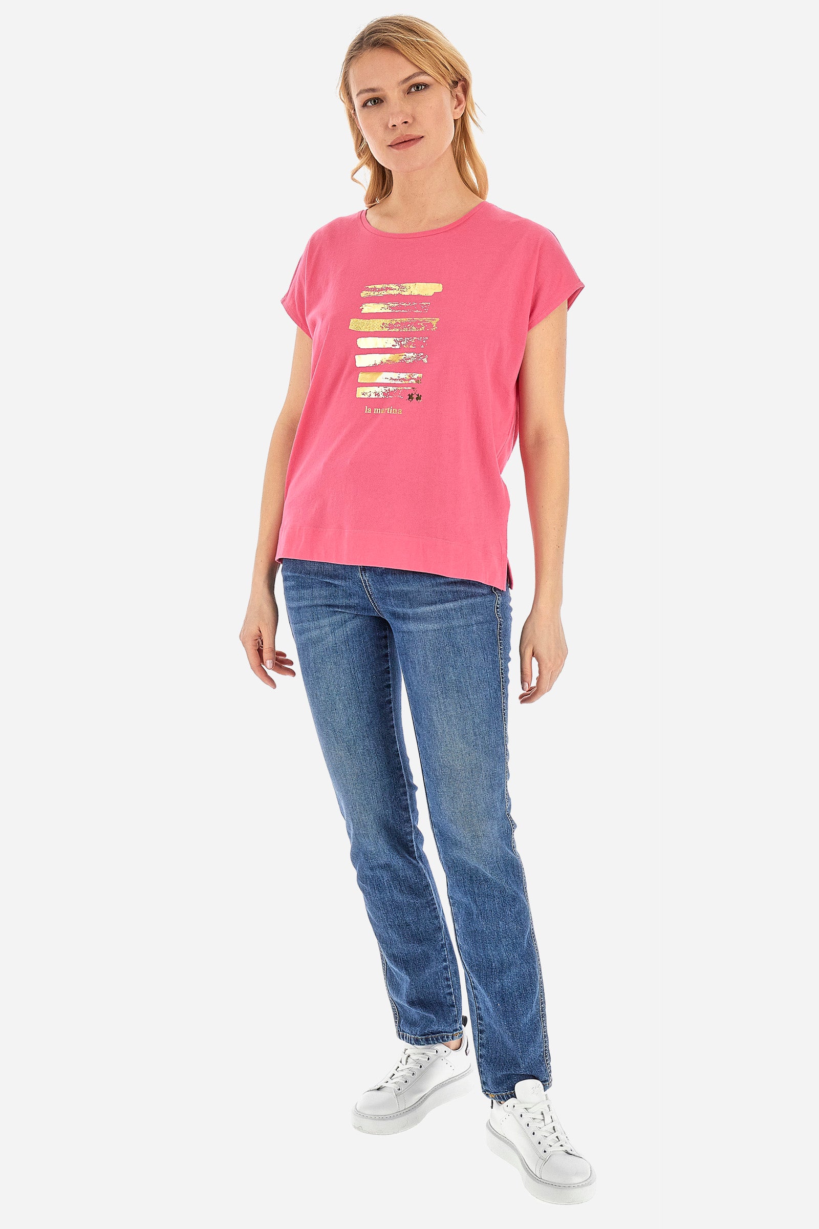 T-shirt da donna a maniche corte 100% cotone regular fit - Vertie - Fandango Pink