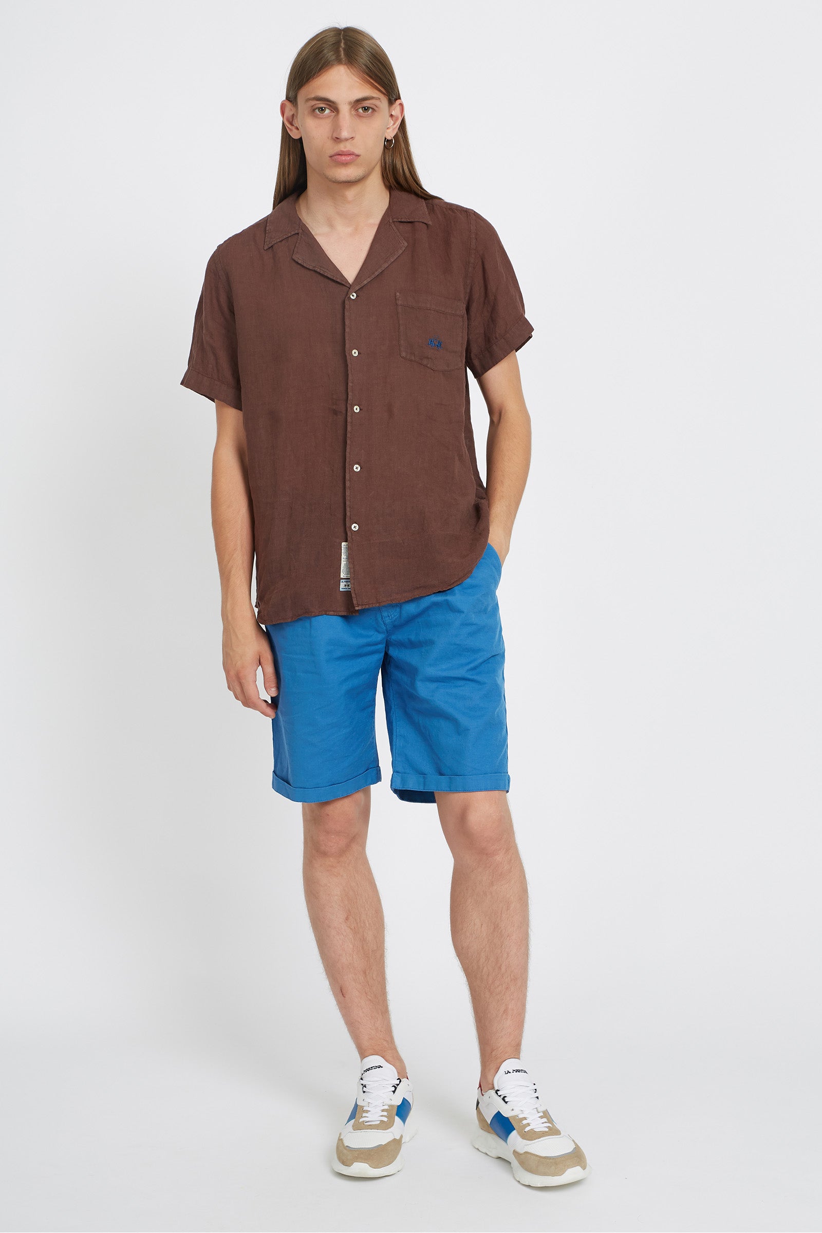 Camicia uomo a maniche corte 100% lino regular fit - Varoun - Puce