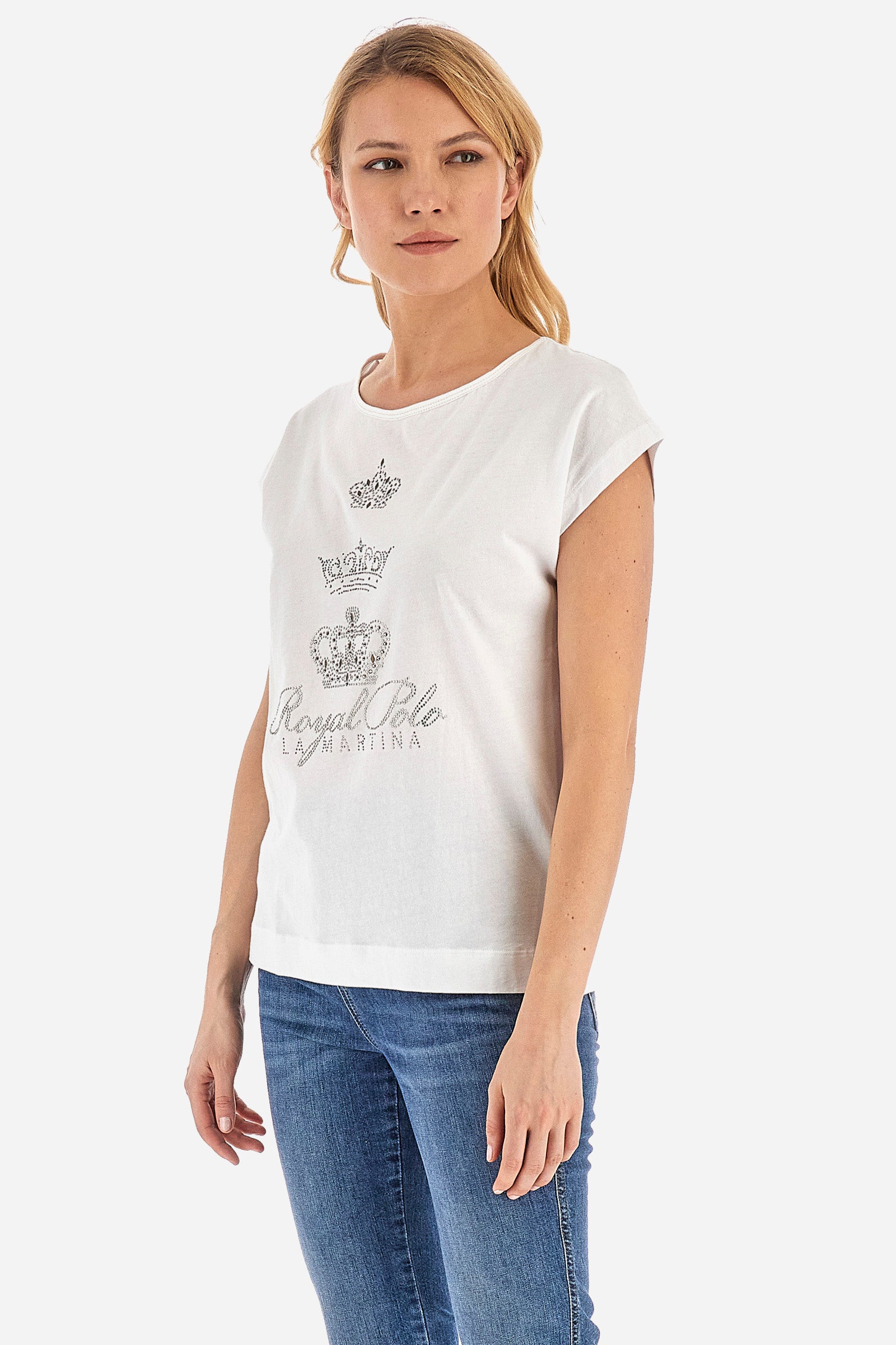 T-shirt da donna a maniche corte in 100% cotone - Vikky - Optic White