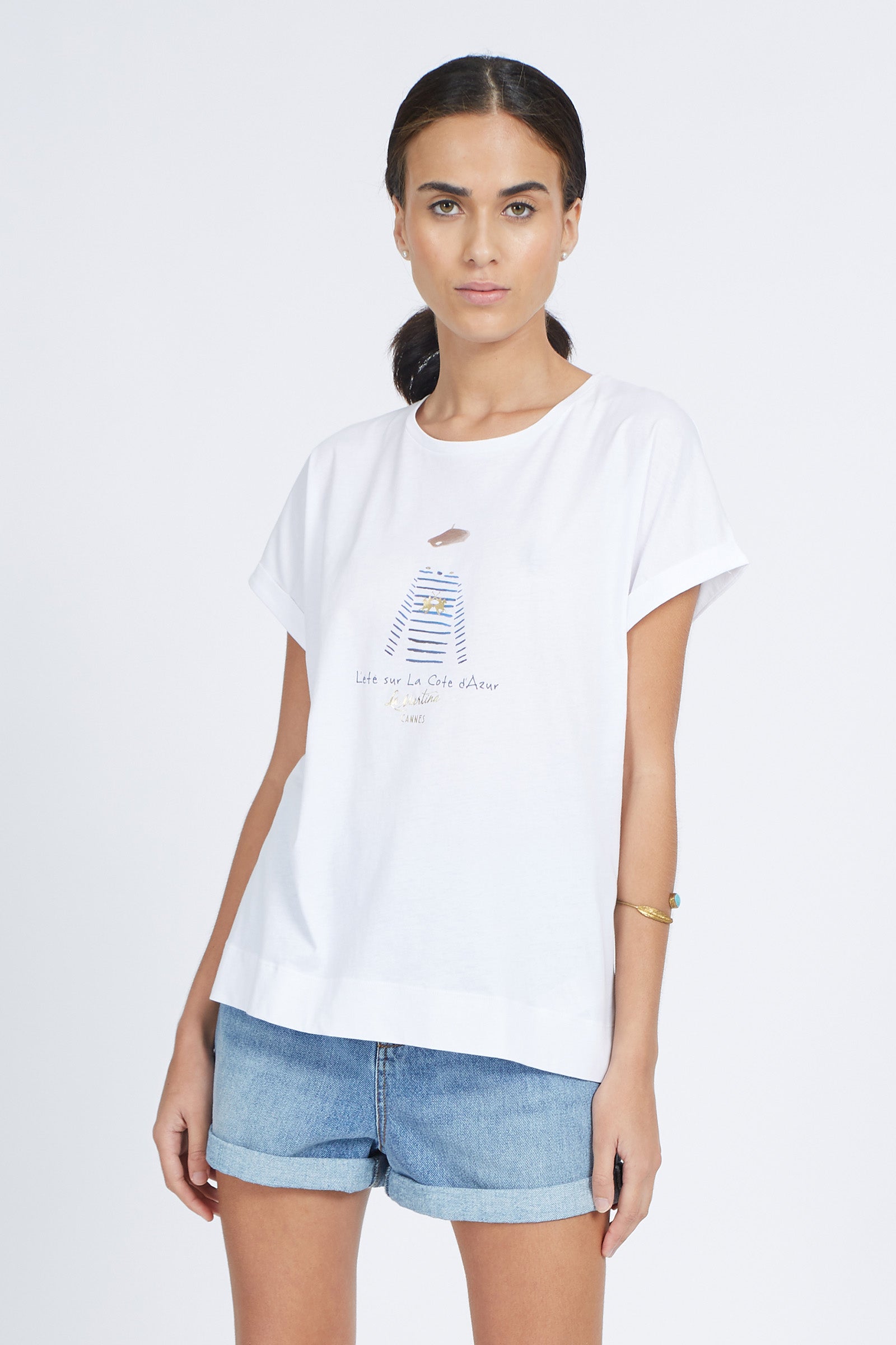 T-shirt da donna a maniche corte 100% cotone regular fit - Vernal - Optic White