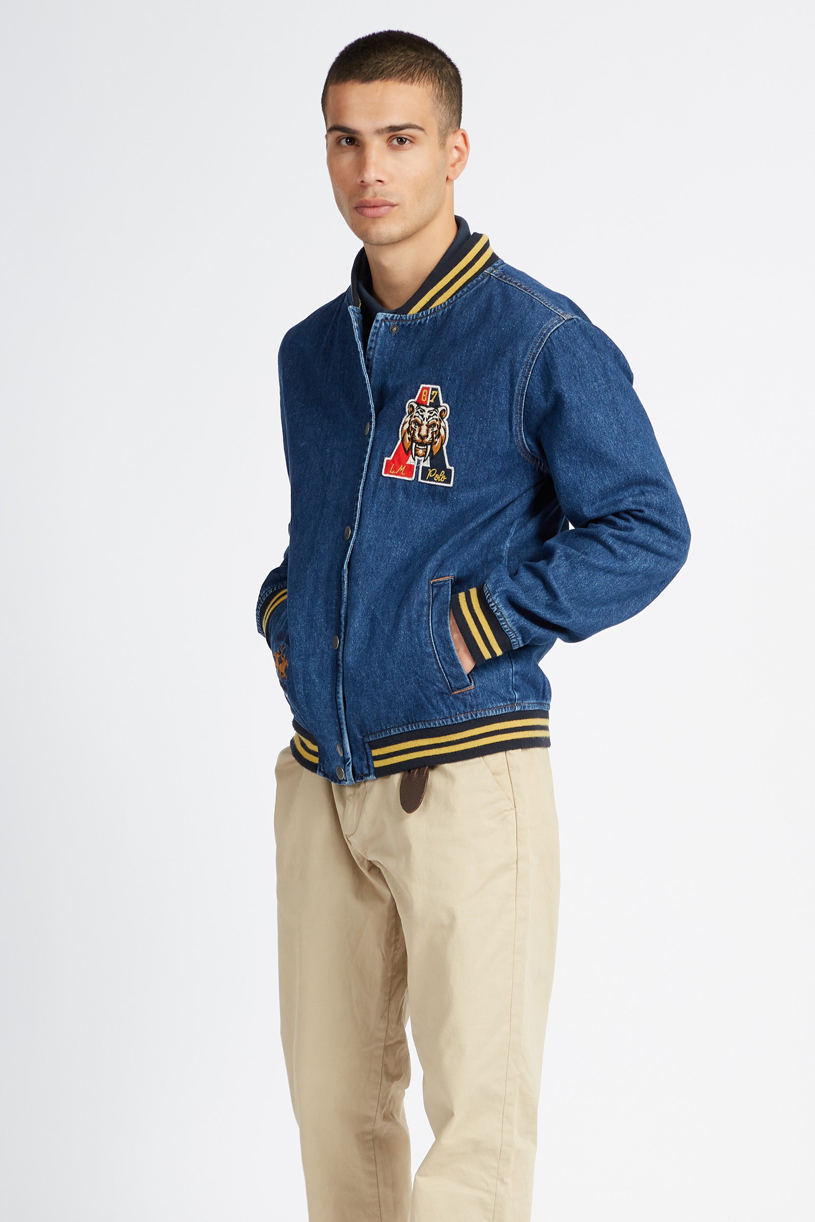 Giubbotto uomo girocollo effetto denim a bottoni Polo Academy - Varil - Dark Indigo Denim