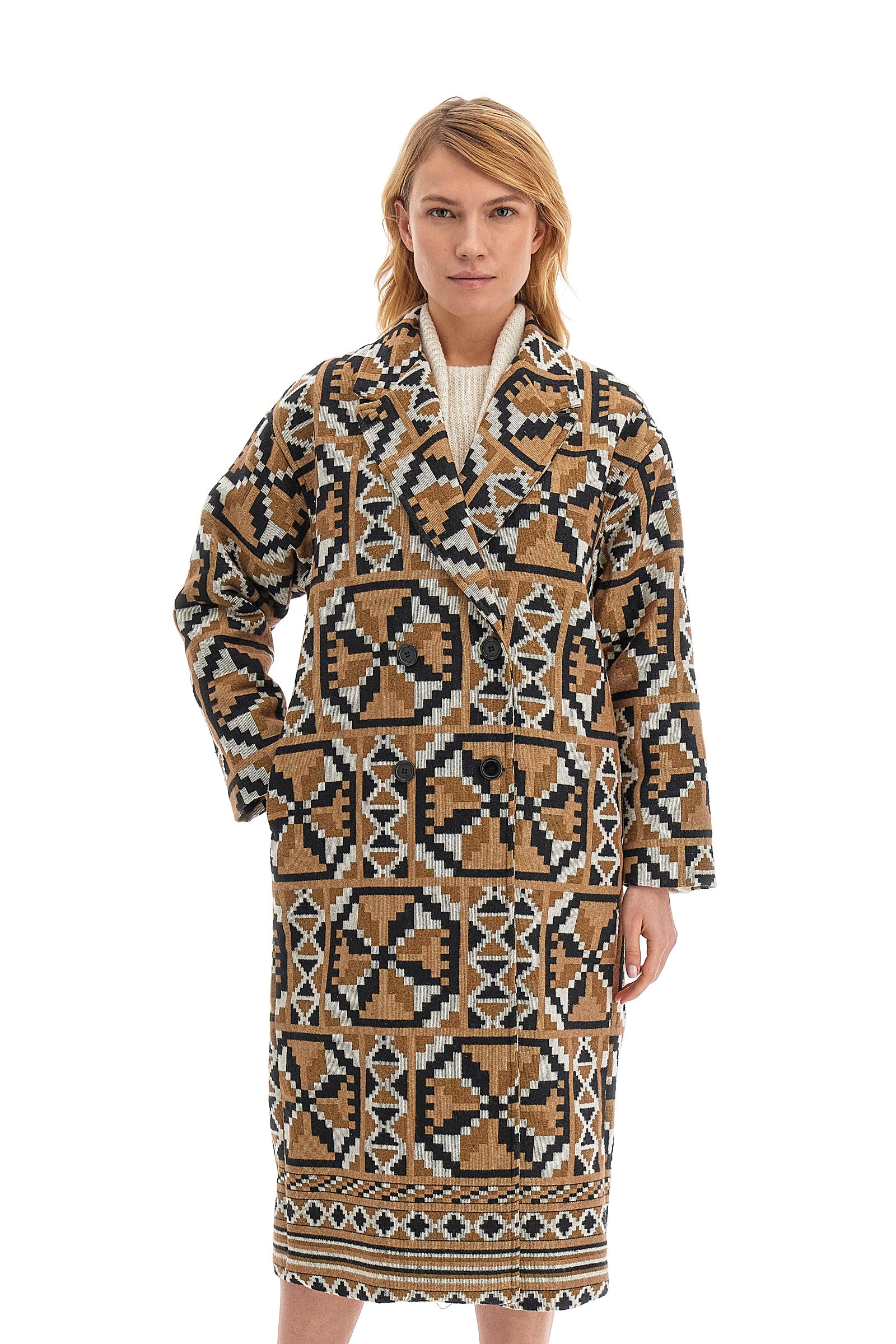 Outdoor cappotto lungo donna regular fit - Wednesday - BrSugar/Black/OffWhi