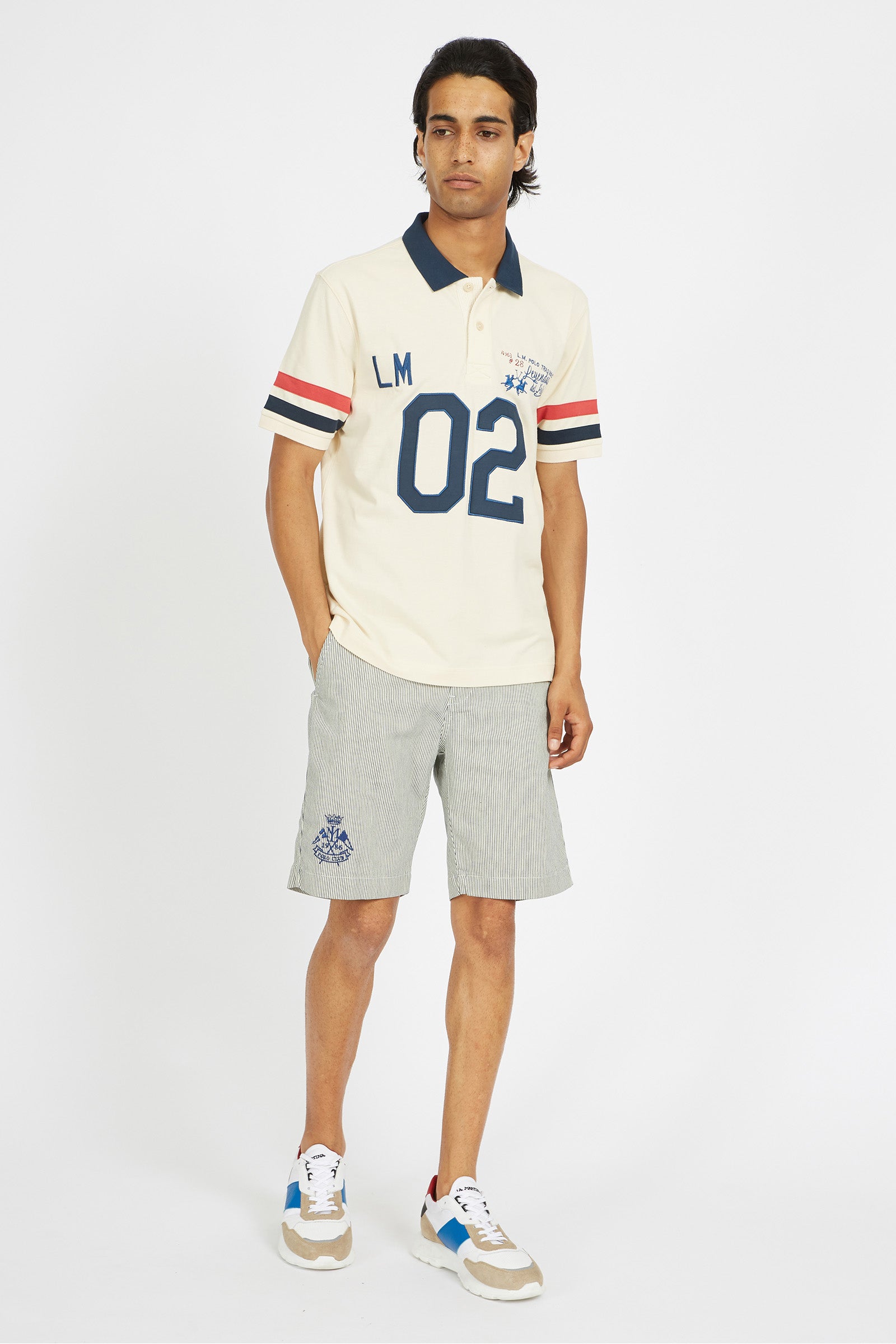 Bermuda da uomo in cotone elasticizzato regular fit - Vaile - NavyBlazer/OffWhite