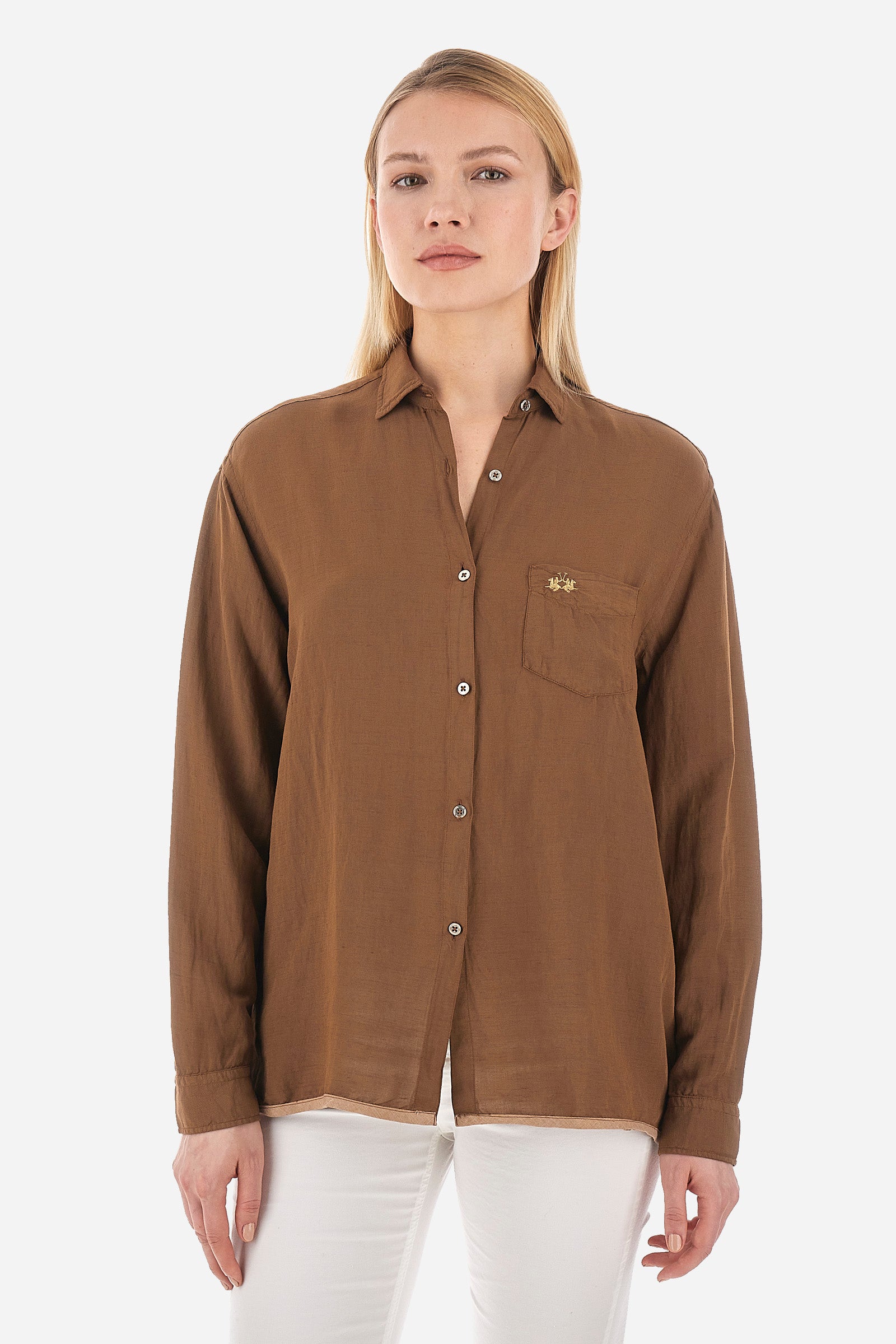 Camicia donna viscosa e lino regular fit - Valera - Cocoa Brown